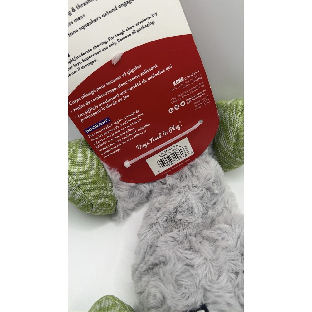 KONG Flopzie Low‎ Stuff Raccoon Dog Toy Squeaky Weighted Medium LWF24 - Picture 9 of 16